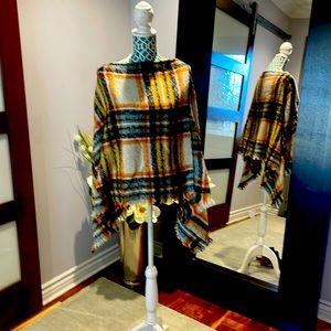 NWOT Yellow, Black, Teal, Orange and Cream Pancho. One Size (M/L)